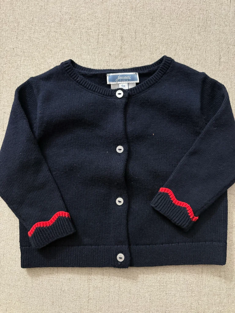 Gilet Cardigan Jacadi Marine - Liseré Rouge Wavy - 6 Mois (67 cm)